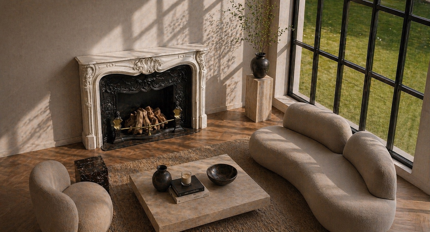 Antieke Rococo schouw in interieur