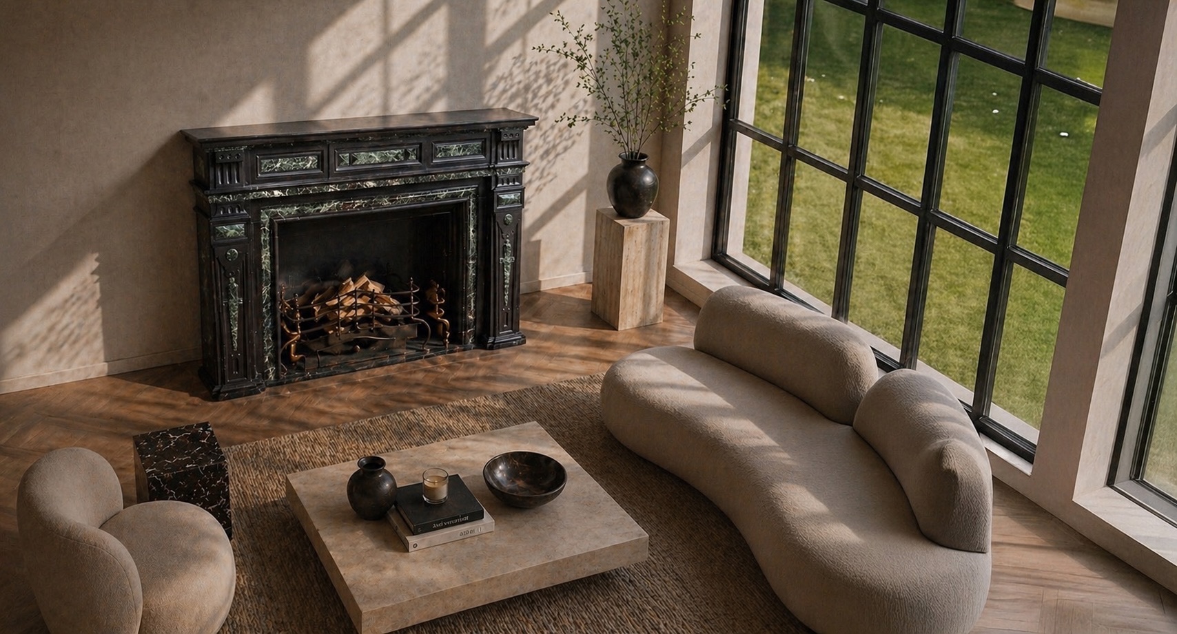 Neoklassieke marmeren schouw in interieur
