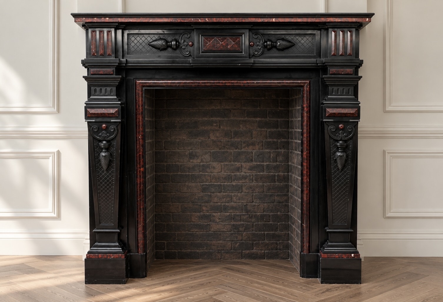 LOUIS XVI STYLE NOIR DE MAZY ANTQUE MARBLE FIREPLACE