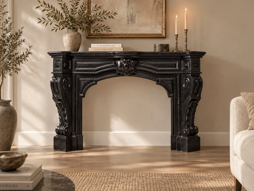 NAPOLEON STYLE NOIR DE MAZY ANTIQUE MARBLE FIREPLACE