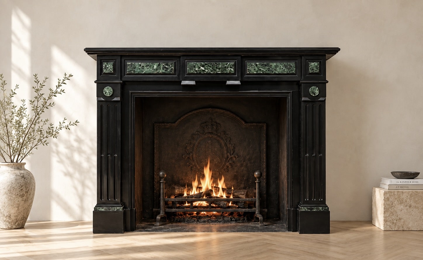NEOCLASSIC BLACK MARBLE ANTIQUE FIREPLACE