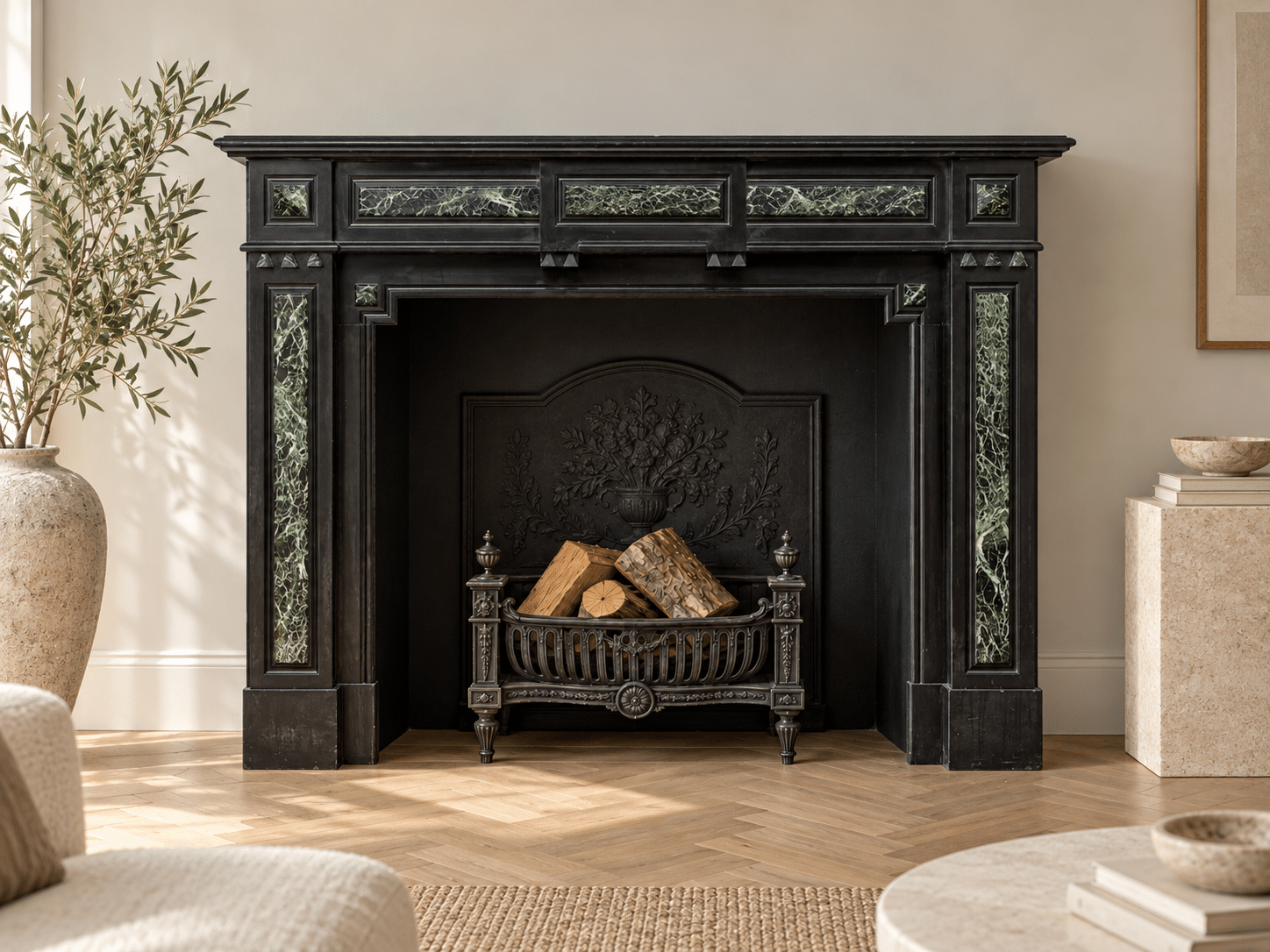 NEOCLASSIC BLACK MARBLE ANTIQUE FIREPLACE
