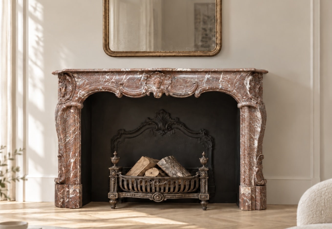 Unique 18th-Century Rococo Style Marble Antique Circular Fireplace