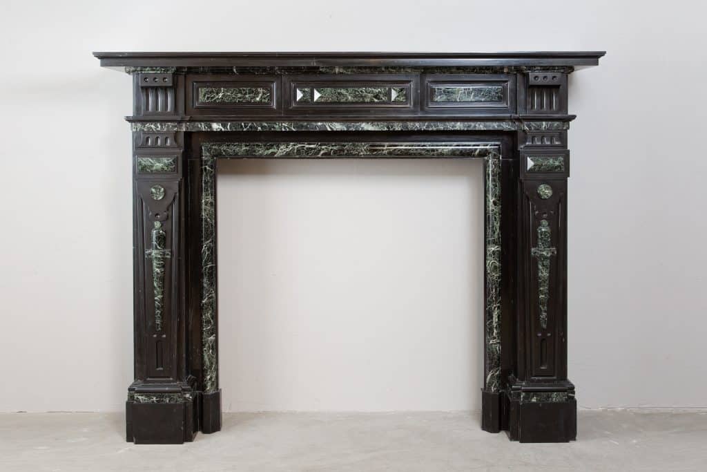 Grand Neoclassical Black and Green Marble Antique Fireplace Surround