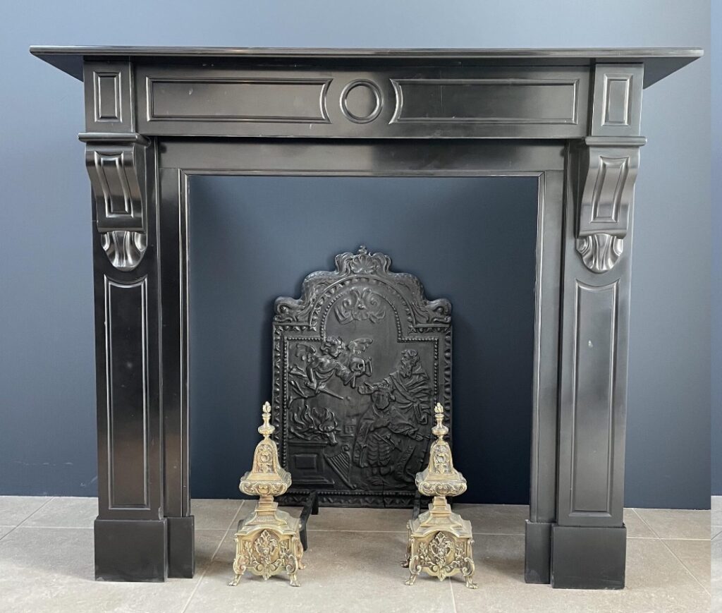 Antique Black Marble Circular Fireplace in Noir de Mazy