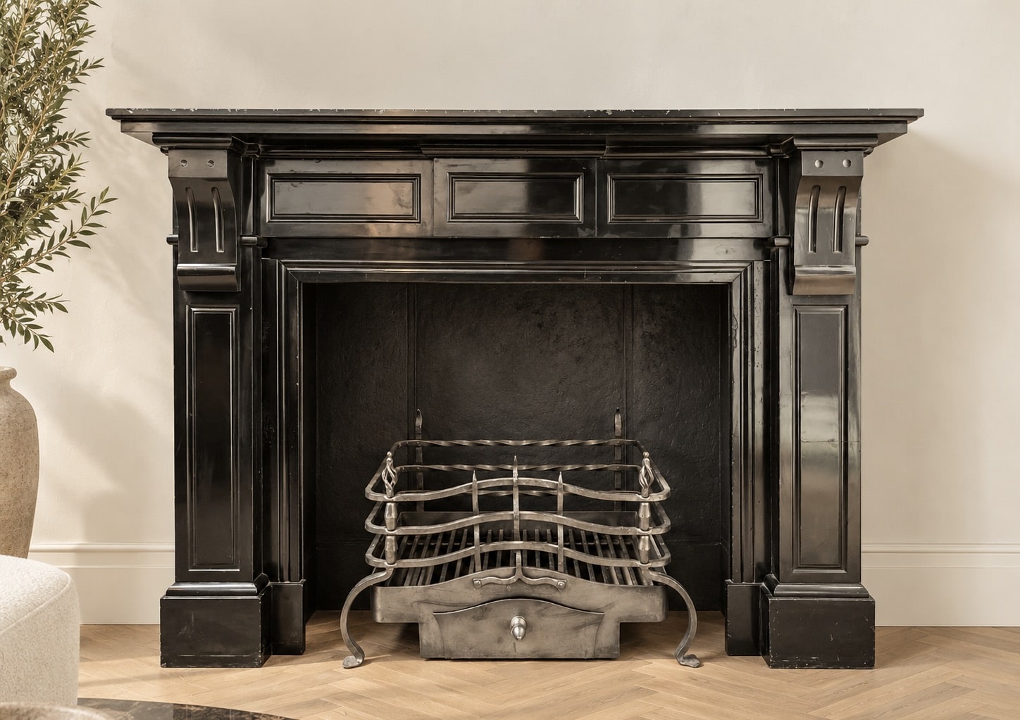 Black Marble Antique Circular Fireplace