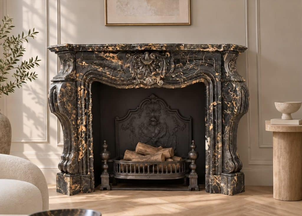 Exclusieve Antieke Louis XVI Schouw in Portoro Marmer (omloop)