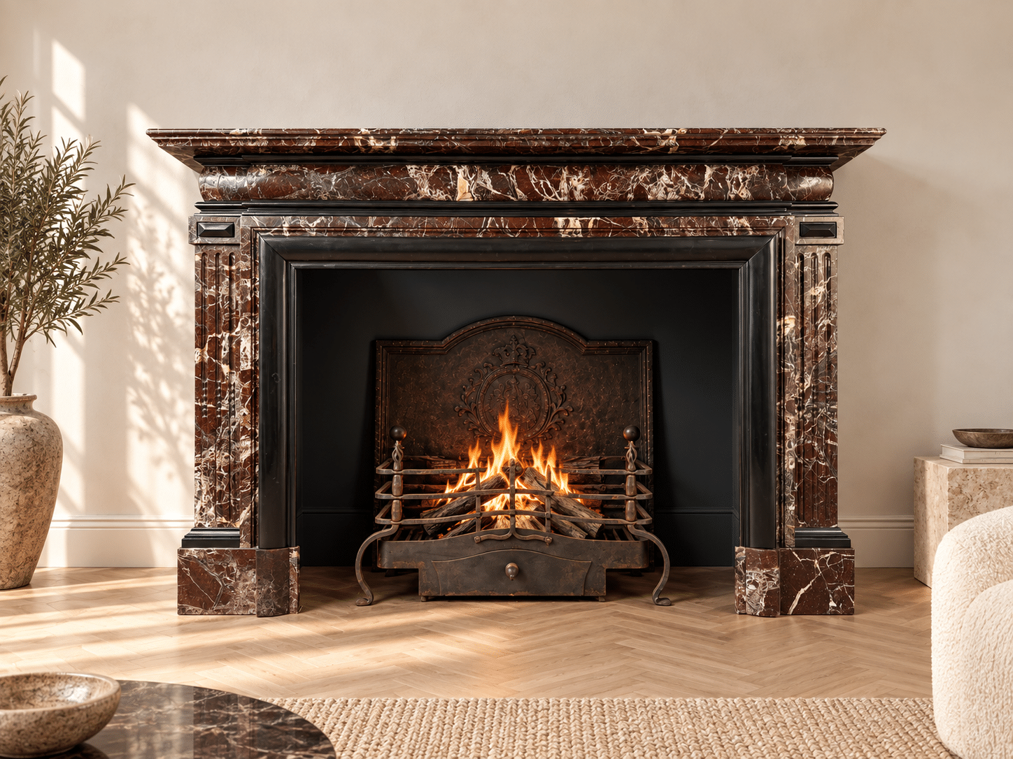 Magnificent Empire Antique Circular Fireplace in Campan Rubané Marble