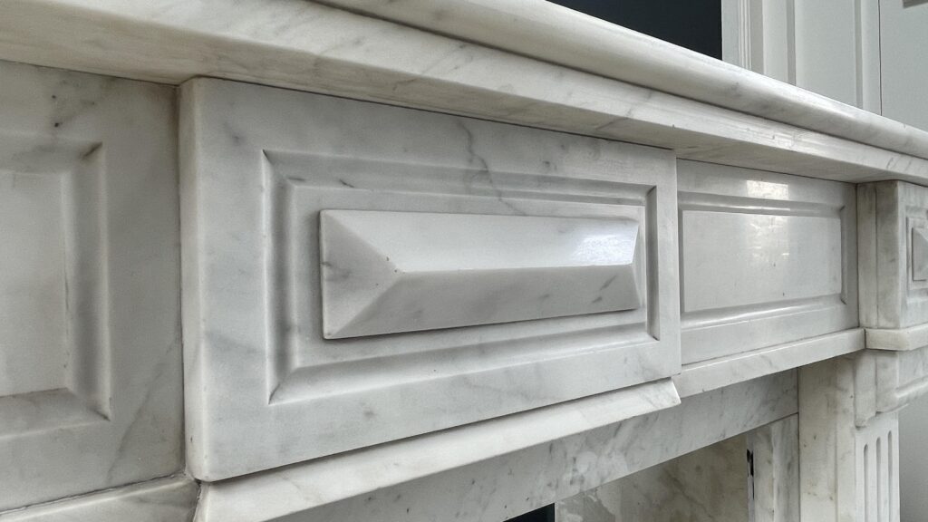 French Louis XV Antique Circulation Fireplace Carrara Marble