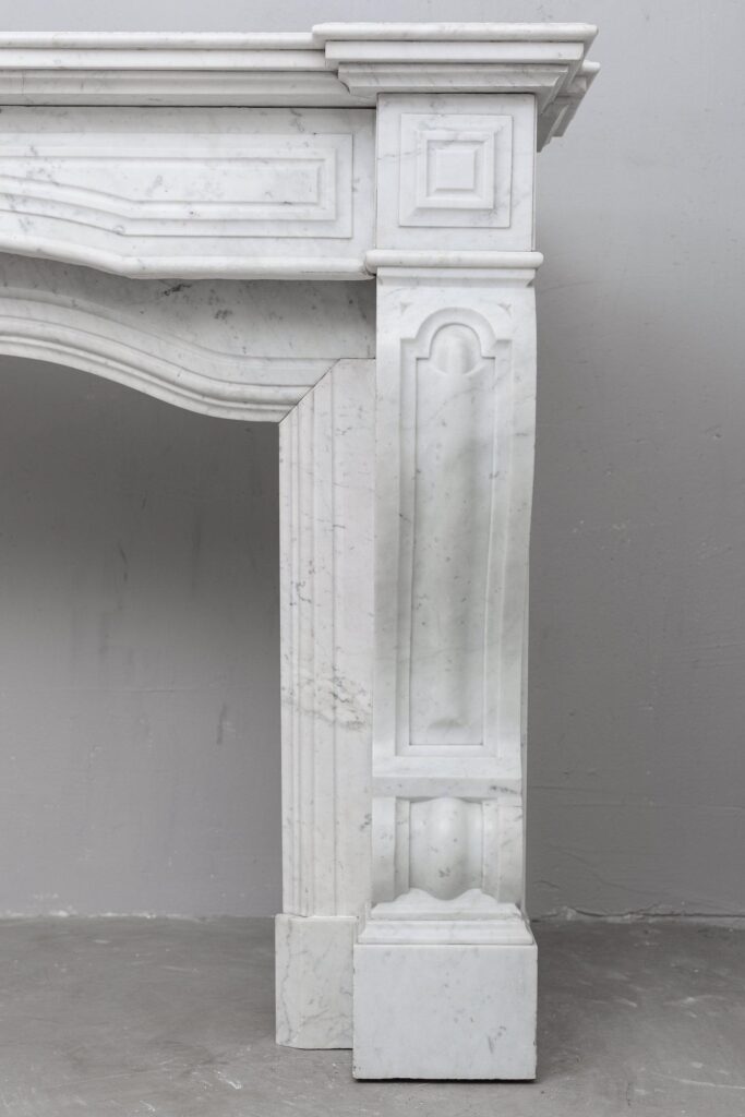 LOUIS XV CARRARA WHITE MARBLE ANTIQUE FIREPLACE