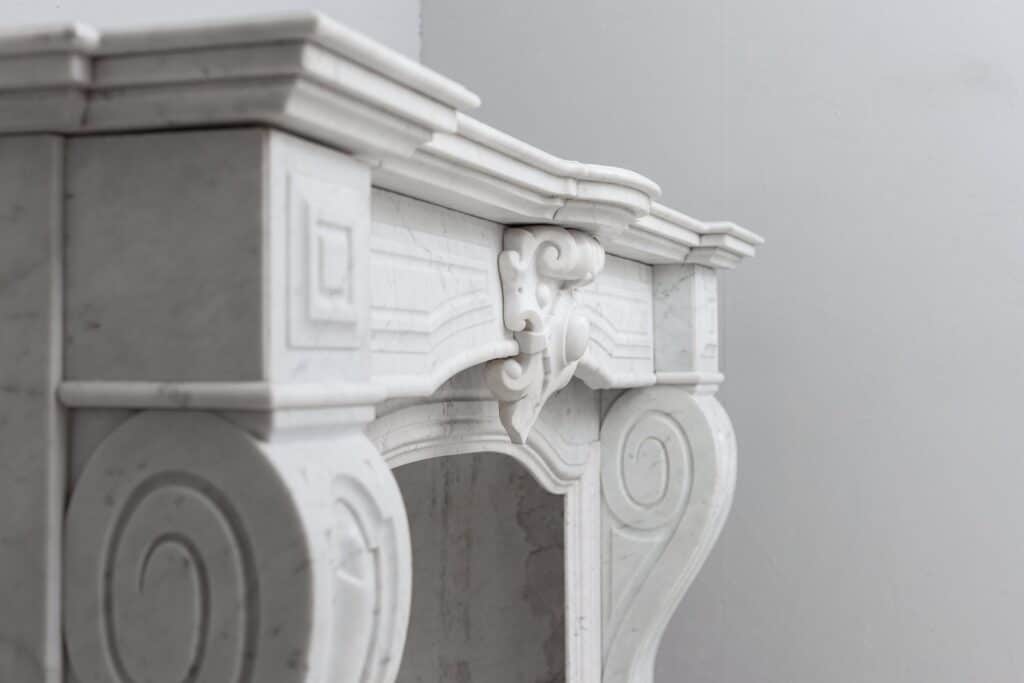LOUIS XV CARRARA WHITE MARBLE ANTIQUE FIREPLACE