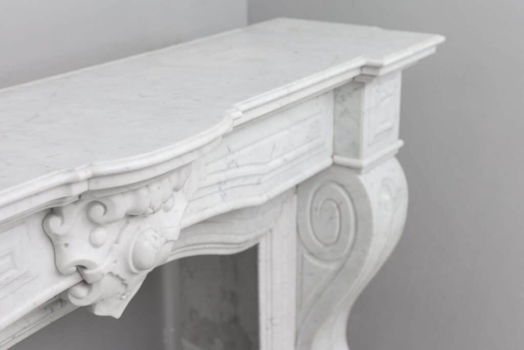LOUIS XV CARRARA WHITE MARBLE ANTIQUE FIREPLACE
