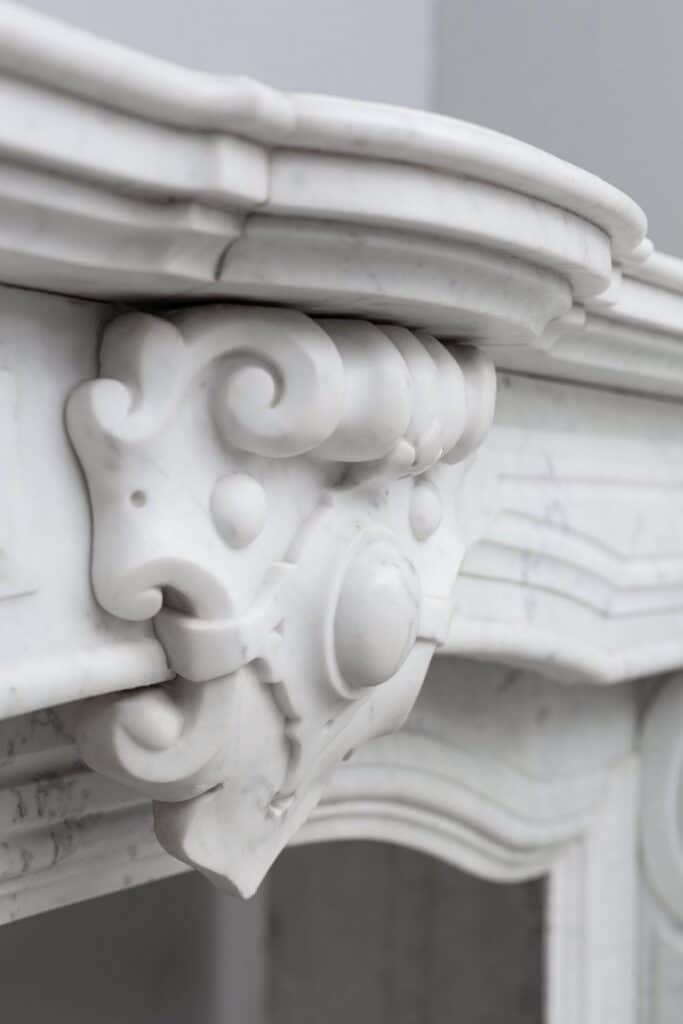 LOUIS XV CARRARA WHITE MARBLE ANTIQUE FIREPLACE