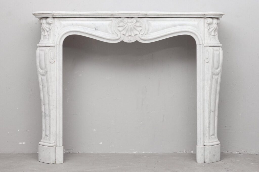 LOUIS XV CARRARA WHITE MARBLE ANTIQUE FIREPLACE