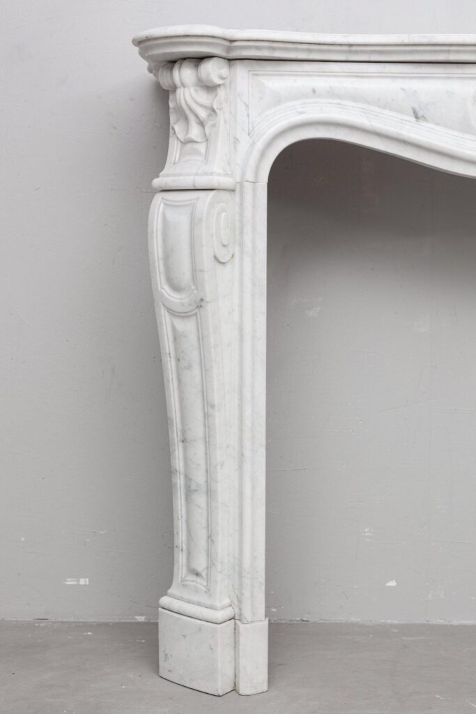 LOUIS XV CARRARA WHITE MARBLE ANTIQUE FIREPLACE