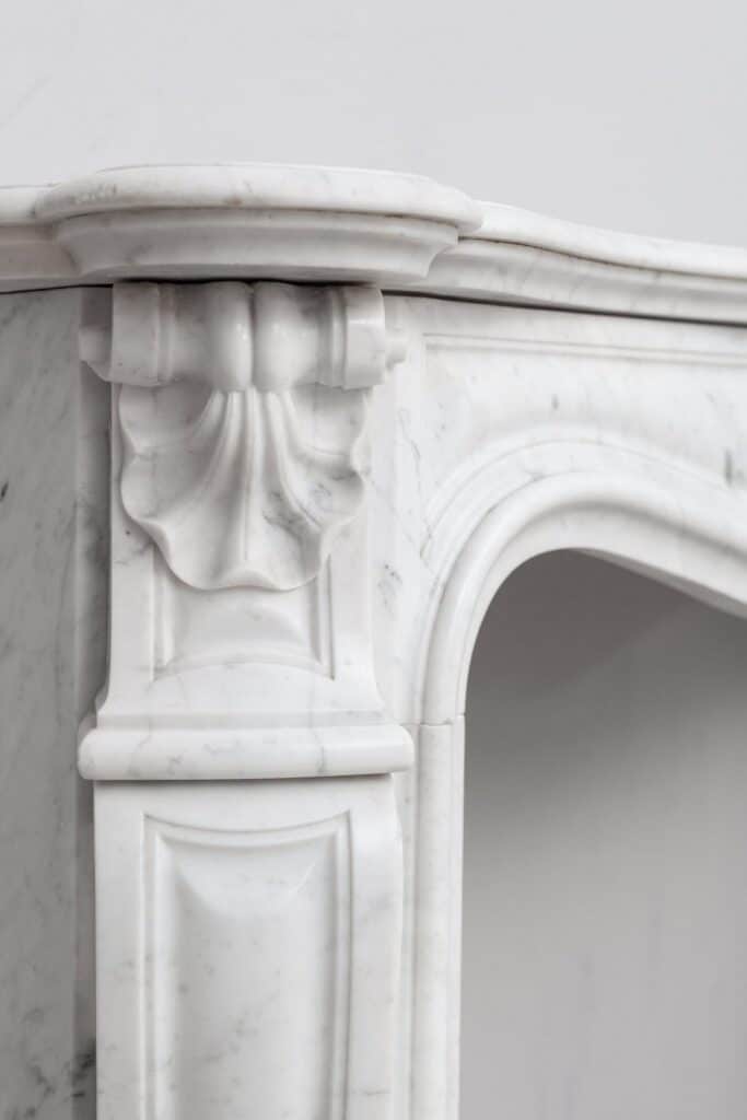 LOUIS XV CARRARA WHITE MARBLE ANTIQUE FIREPLACE