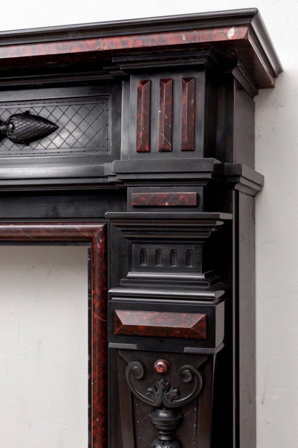 LOUIS XVI STYLE NOIR DE MAZY ANTQUE MARBLE FIREPLACE — detail 1