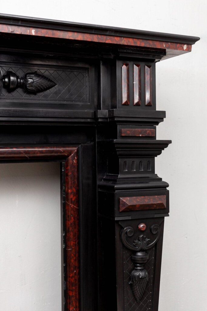 LOUIS XVI STYLE NOIR DE MAZY ANTQUE MARBLE FIREPLACE