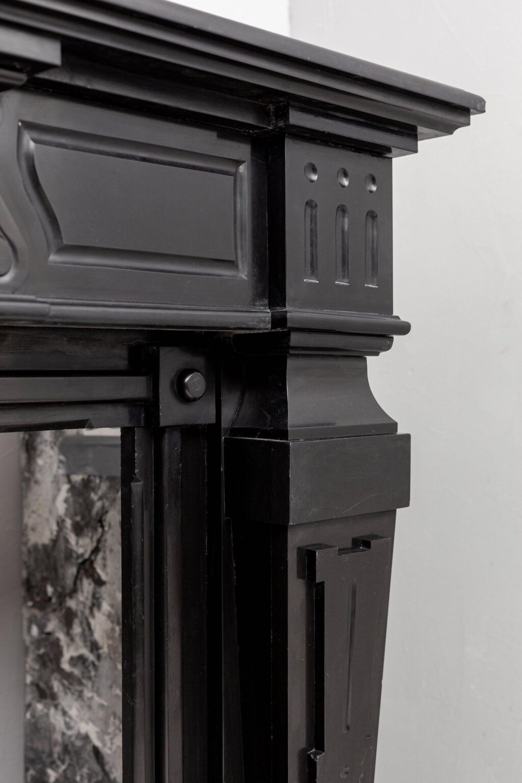 EMPIRE STYLE BLACK MARBLE ANTIQUE FIREPLACE — detail 1