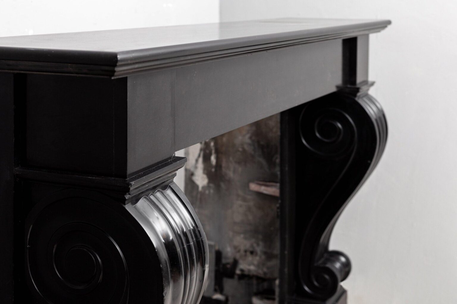 LOUIS PHILIPPE STYLE ANTIQUE BLACK MARBLE FIREPLACE — detail 2
