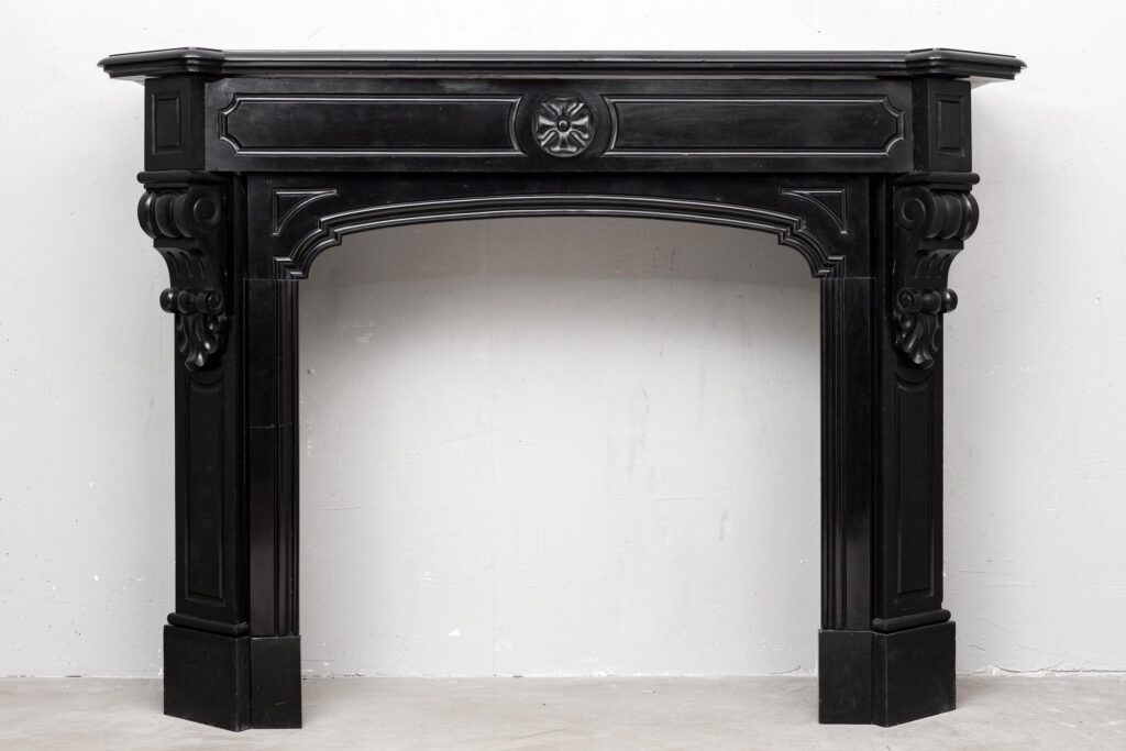 ART NOUVEAU ANTIQUE BLACK MARBLE CIRCULATION FIREPLACE