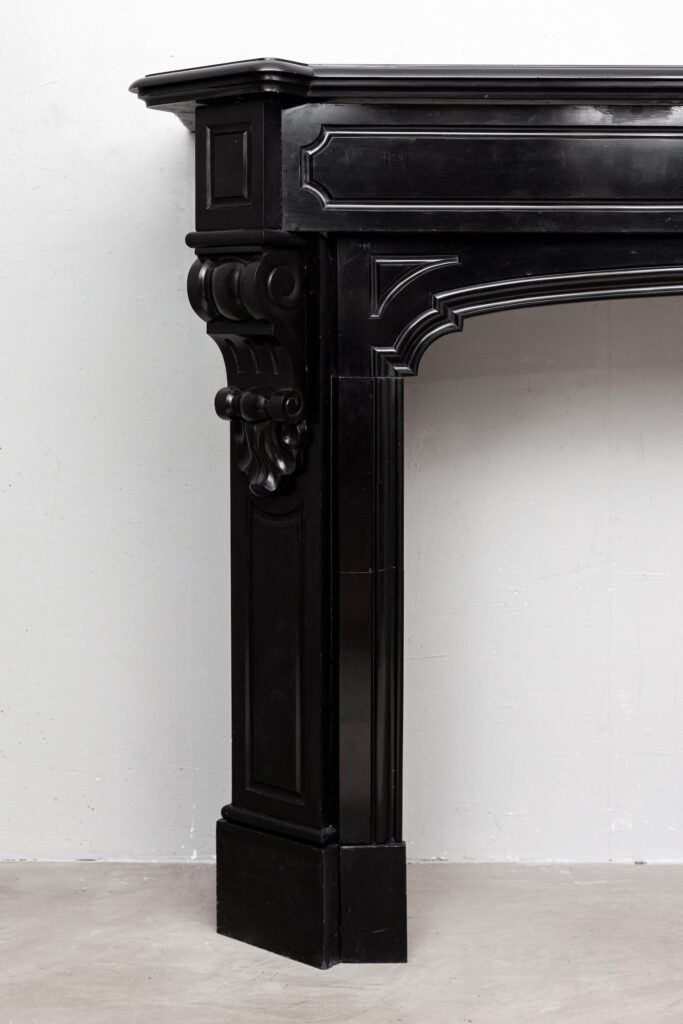 ART NOUVEAU ANTIQUE BLACK MARBLE CIRCULATION FIREPLACE