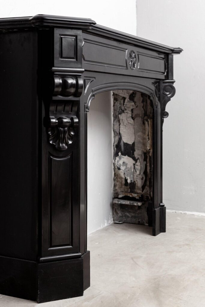 ART NOUVEAU ANTIQUE BLACK MARBLE CIRCULATION FIREPLACE