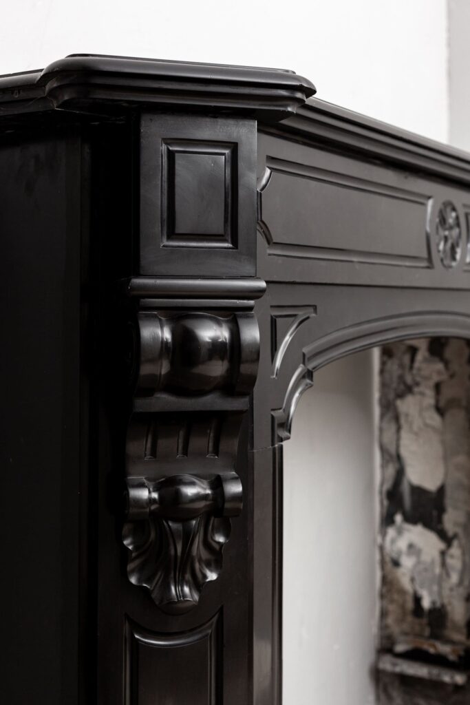 ART NOUVEAU ANTIQUE BLACK MARBLE CIRCULATION FIREPLACE