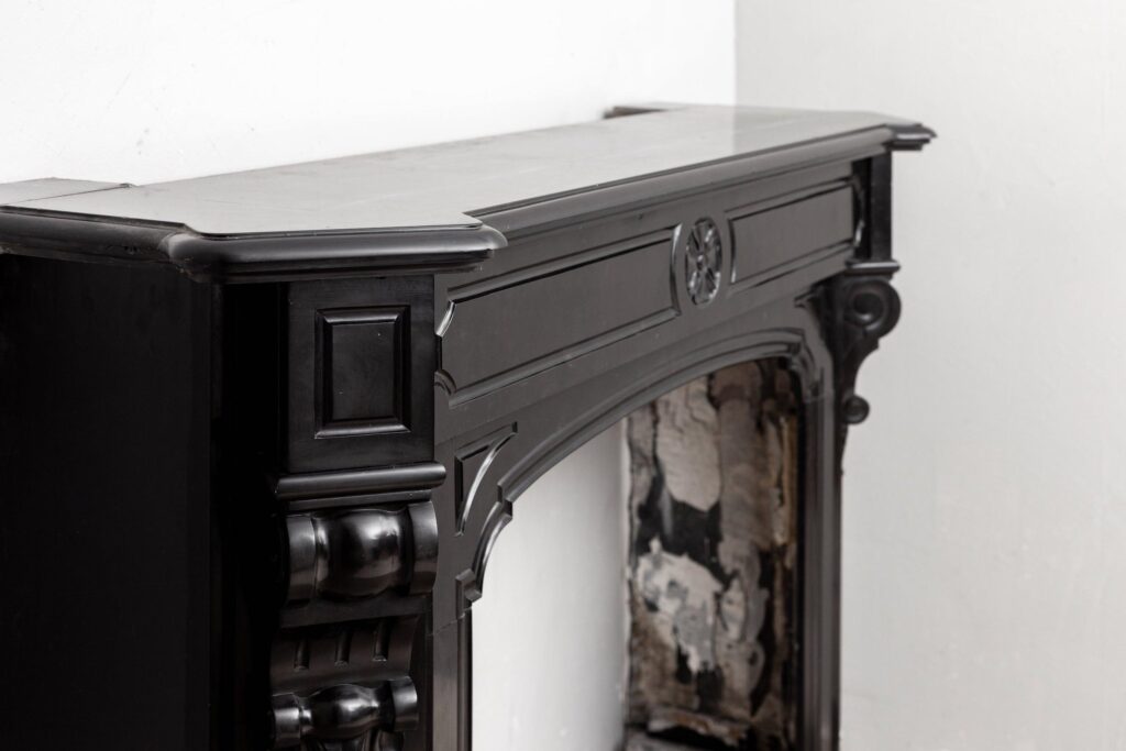 ART NOUVEAU ANTIQUE BLACK MARBLE CIRCULATION FIREPLACE