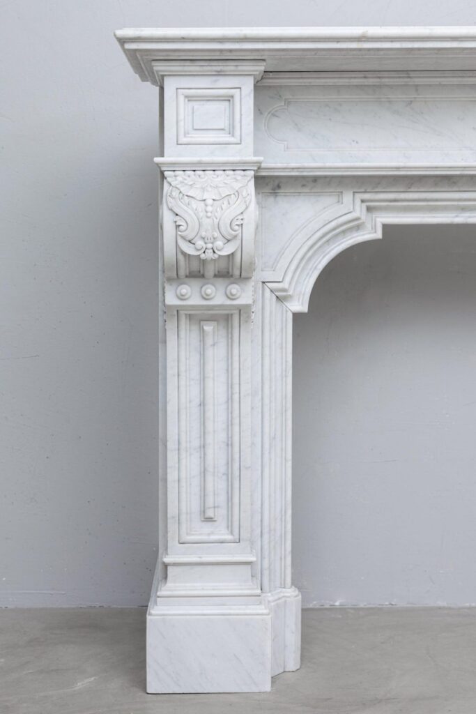 LOUIS XV CARRARA WHITE MARBLE ANTIQUE FIREPLACE