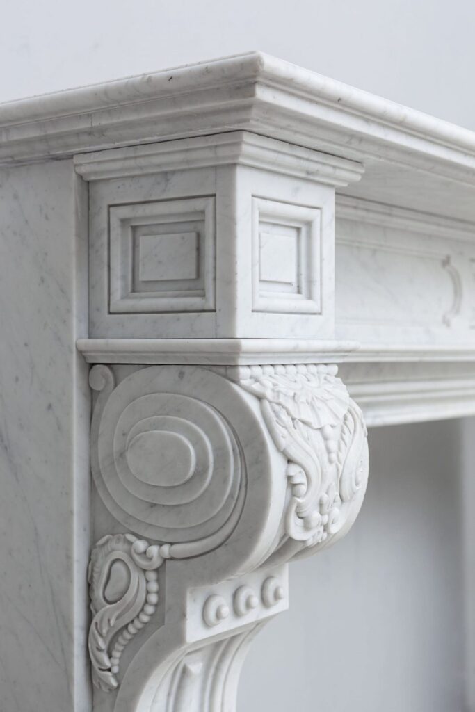 LOUIS XV CARRARA WHITE MARBLE ANTIQUE FIREPLACE