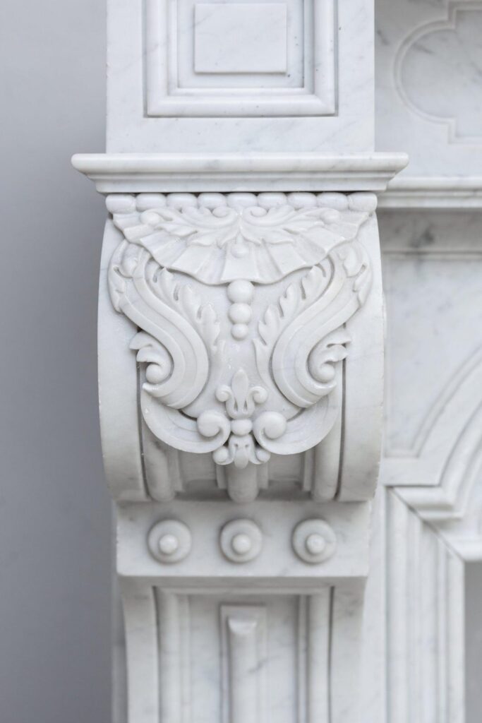 LOUIS XV CARRARA WHITE MARBLE ANTIQUE FIREPLACE