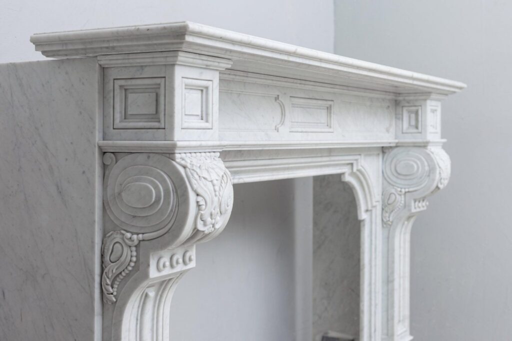 LOUIS XV CARRARA WHITE MARBLE ANTIQUE FIREPLACE