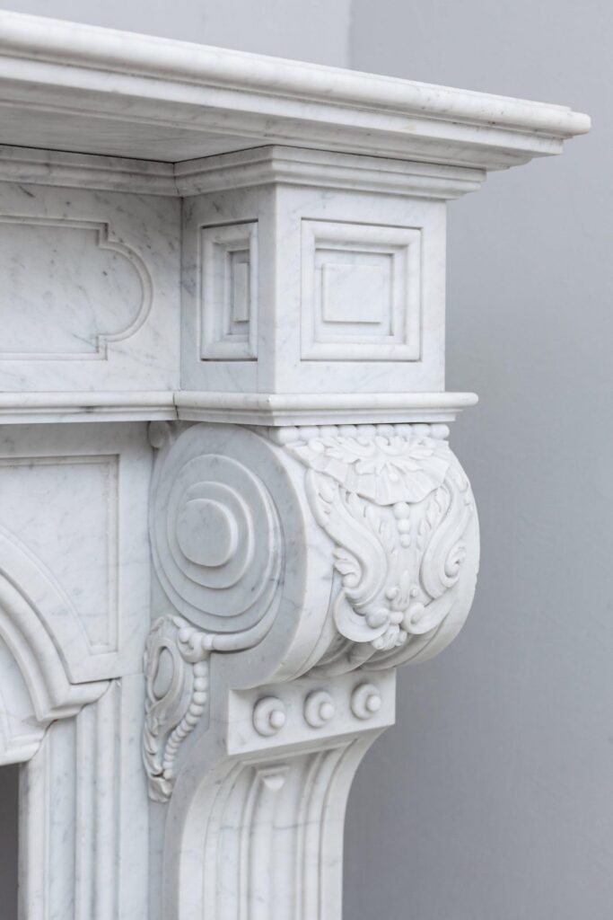 LOUIS XV CARRARA WHITE MARBLE ANTIQUE FIREPLACE