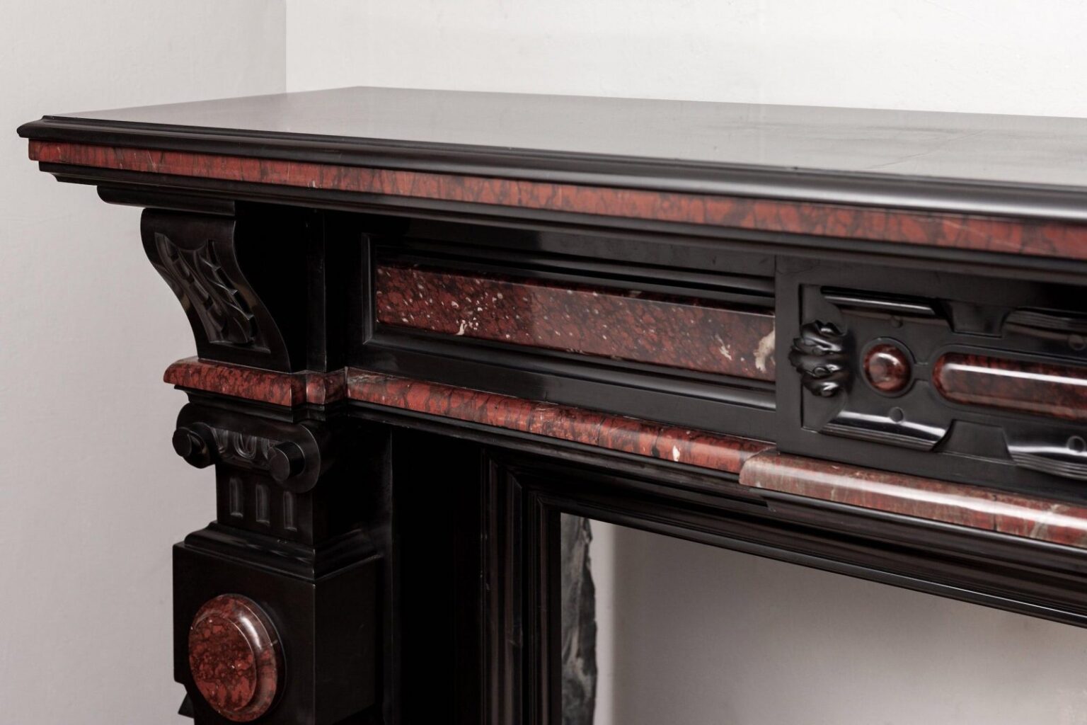 LOUIS XV STYLE NOIR DE MAZY ANTIQUE FIREPLACE — detail 1