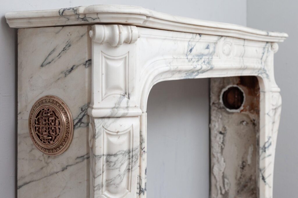 CARRARA WHITE MARBLE ANTIQUE FIREPLACE