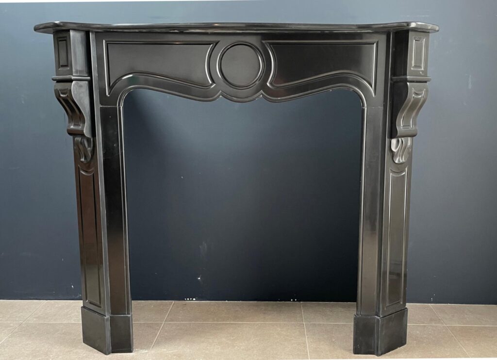 Antique Black Louis XV Marble Circulation Fireplace