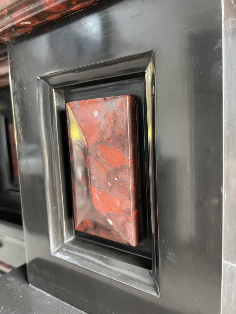 Incredible detailed Black and Rouge Marble Antique Fireplace surround