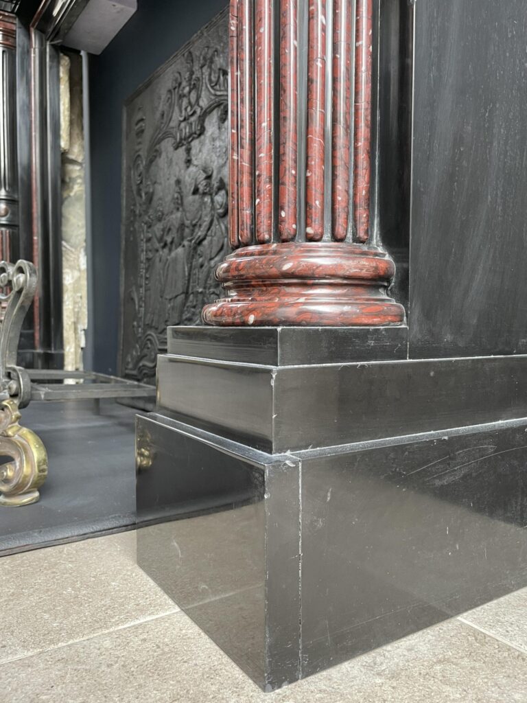 Incredible detailed Black and Rouge Marble Antique Fireplace surround