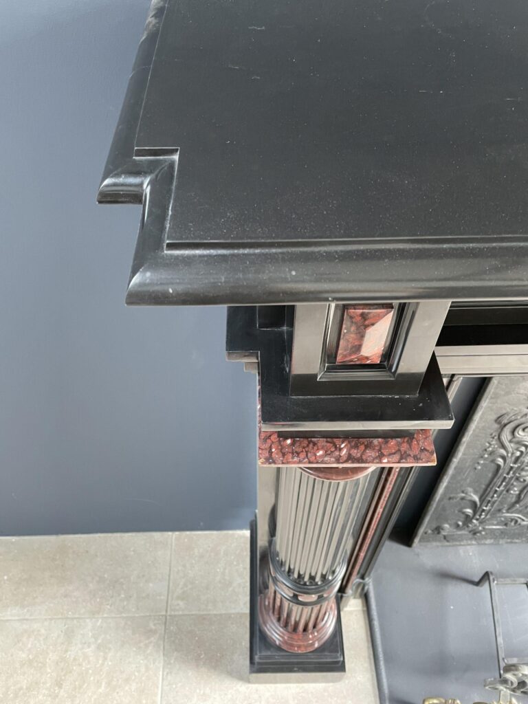 Incredible detailed Black and Rouge Marble Antique Fireplace surround