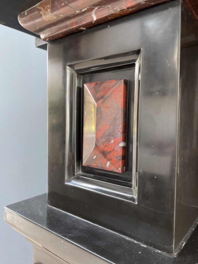 Incredible detailed Black and Rouge Marble Antique Fireplace surround