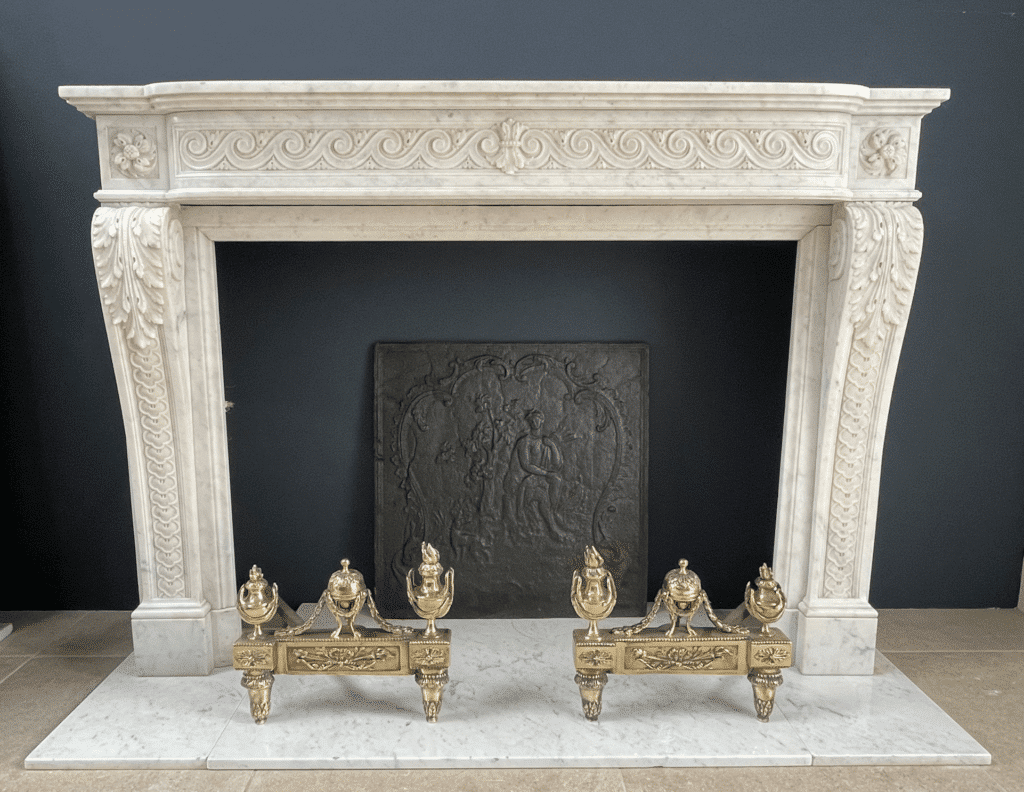 Beautiful Luxury French Antique Front Fireplace Carrara Marmer