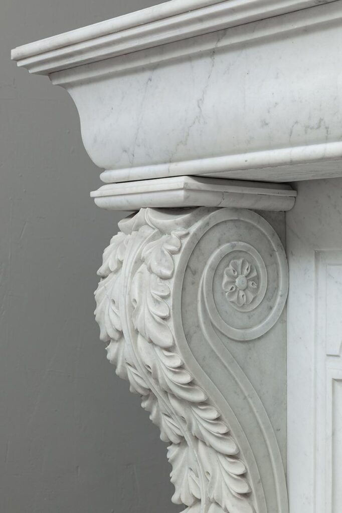 LOUIS XV CARRARA WHITE MARBLE ANTIQUE FIREPLACE