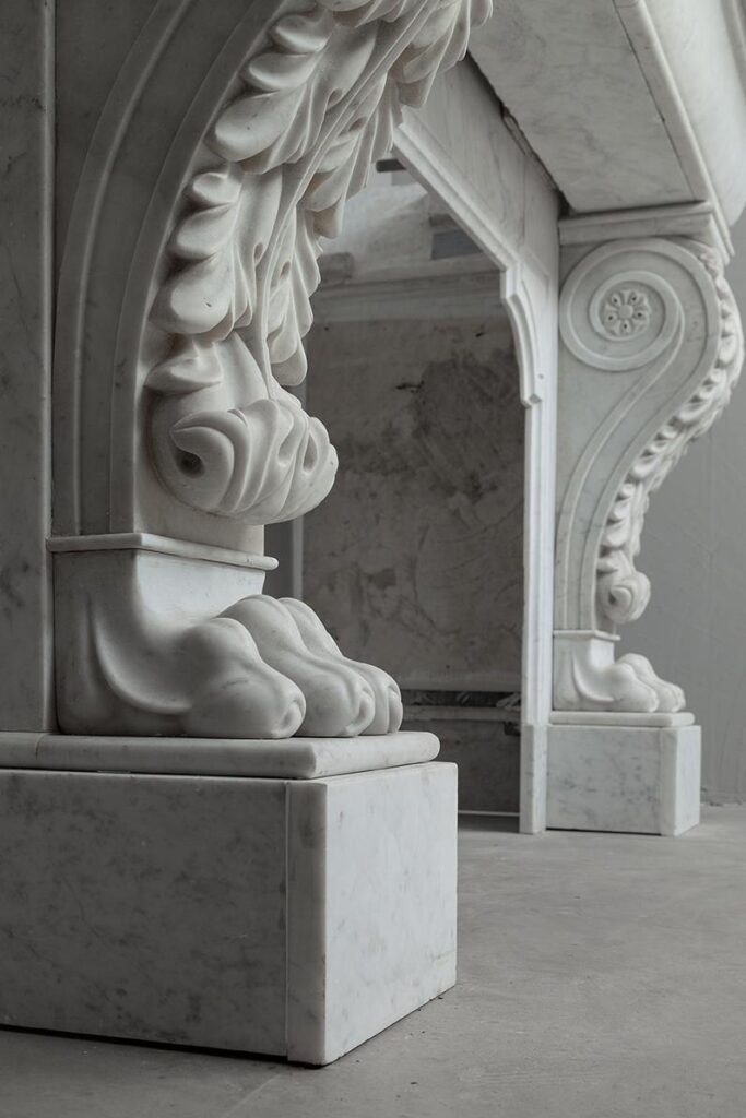 LOUIS XV CARRARA WHITE MARBLE ANTIQUE FIREPLACE
