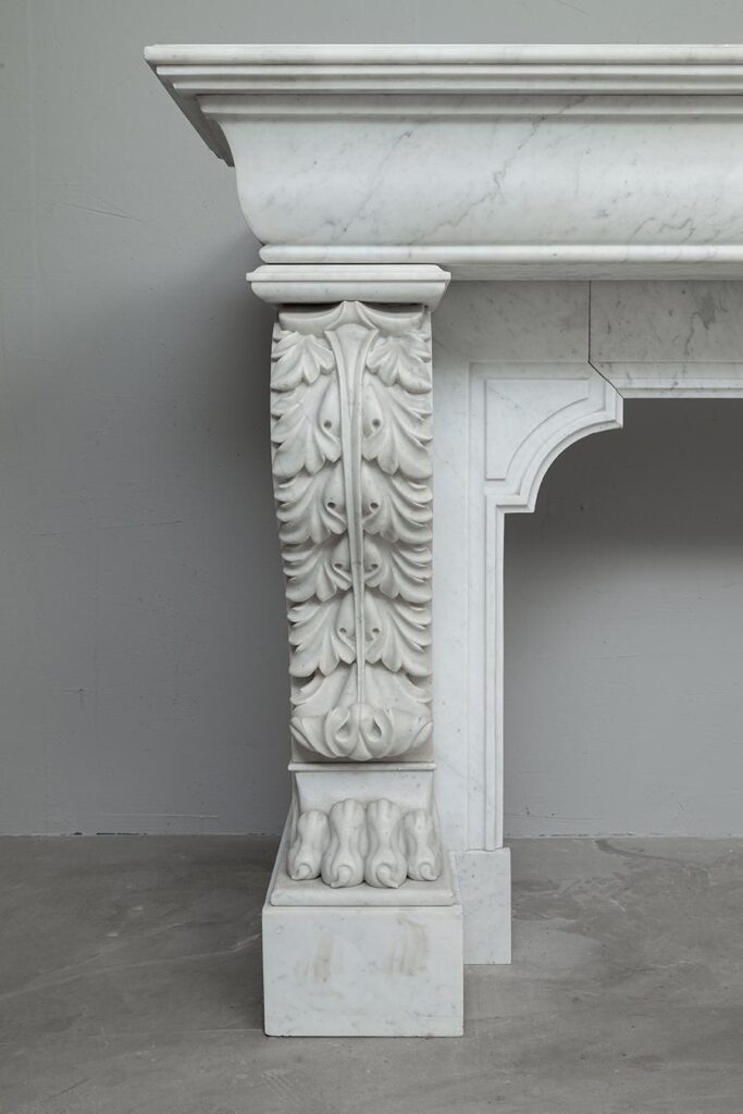 LOUIS XV CARRARA WHITE MARBLE ANTIQUE FIREPLACE