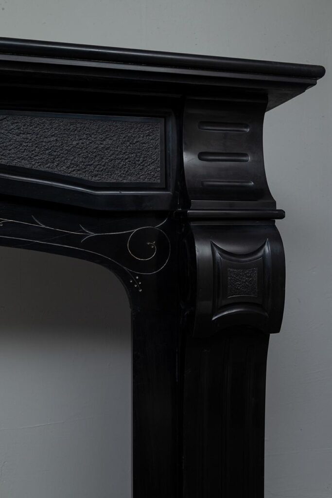 ART NOUVEAU BLACK MARBLE ANTIQUE CIRCULATION FIREPLACE