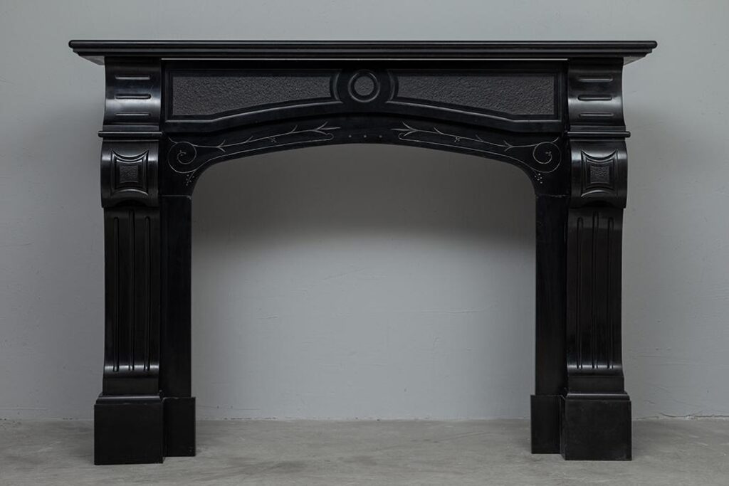 ART NOUVEAU BLACK MARBLE ANTIQUE CIRCULATION FIREPLACE