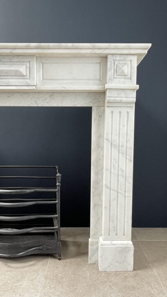 French Louis XV Antique Circulation Fireplace Carrara Marble