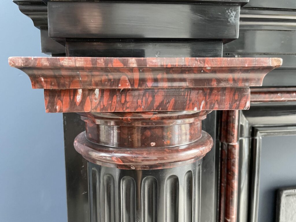 Incredible detailed Black and Rouge Marble Antique Fireplace surround