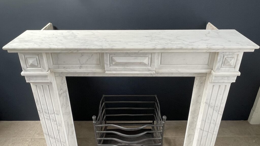 French Louis XV Antique Circulation Fireplace Carrara Marble